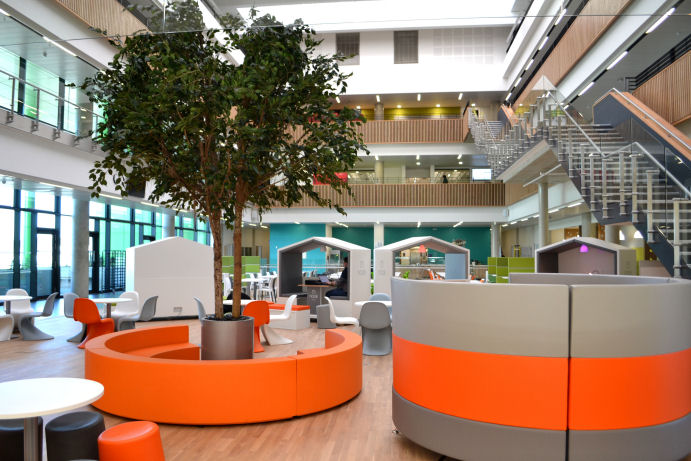 Comfortable seating booths at Boroughmuir High School