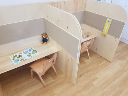 individual workstations with personal items