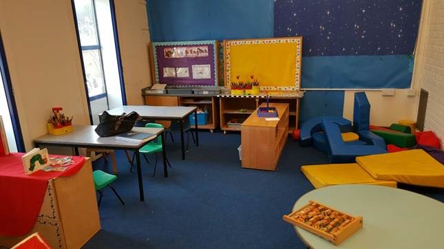 bold primary colours were used in the classroom