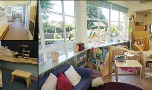 the room is bright with lovely open views to the outside