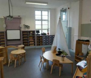 a fabric tipi provides some quiet space