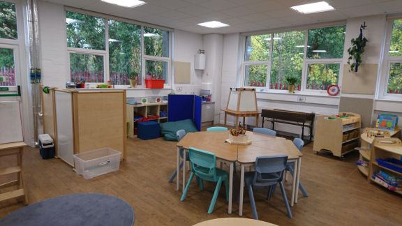 individual triangle shaped tables fit together to make a big table