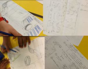 Entry from St Cuthbert's Primary School, learners drawing designs for their library