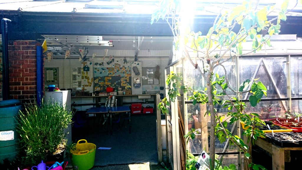 the outdoor classroom and greenhouse