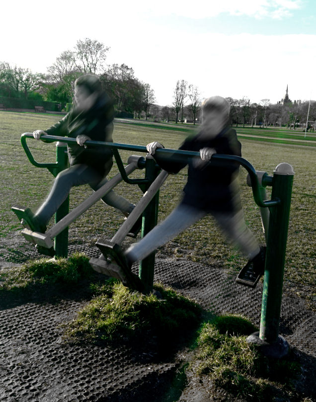 two children workout on the exercise equipment