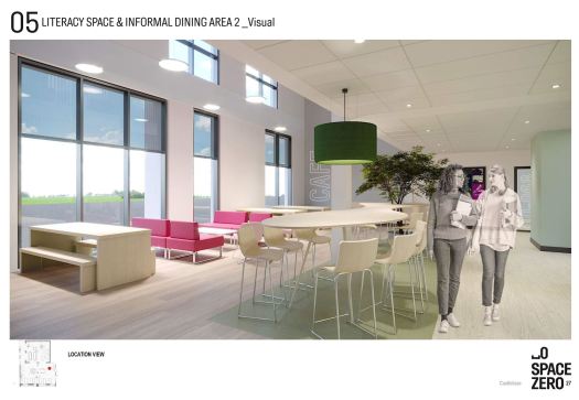 informal dining space with a bench, comfortable chairs and table with high stools